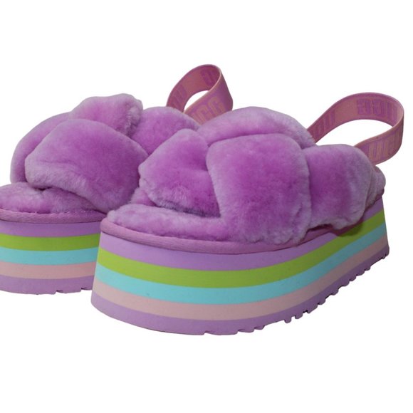UGG Platform DISCO Slides Pink/Purple/Blue/Green Elastic strap Women's 8 NEW! - Picture 3 of 11